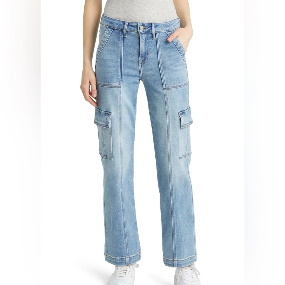 Hidden Denim Tracey Cropped Cargo Jeans Size 27 Blue 28” Inseam NWT - Picture 1 of 10